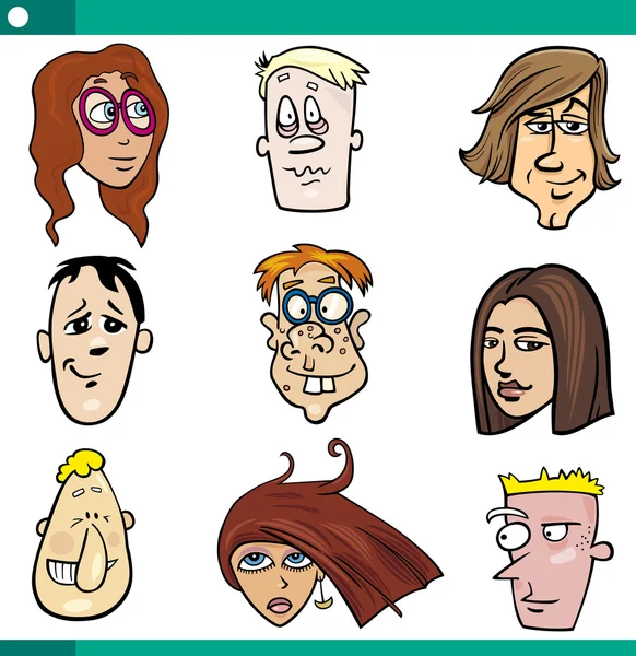 Dibujos animados adolescentes personajes caras conjunto — Vector de stock