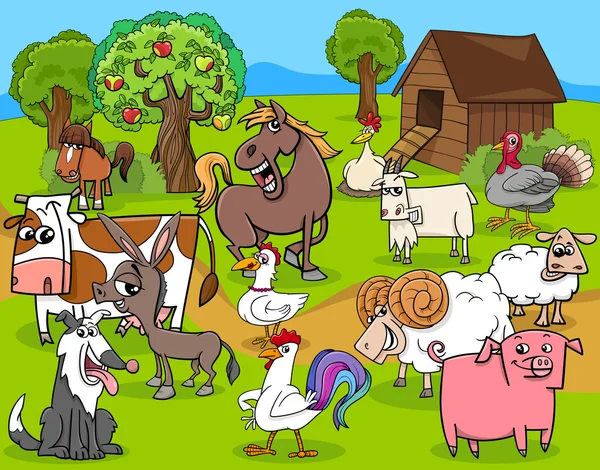 Farm animals group cartoon — Stock Vector