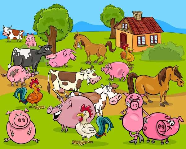 Ilustrasi kartun hewan ternak - Stok Vektor