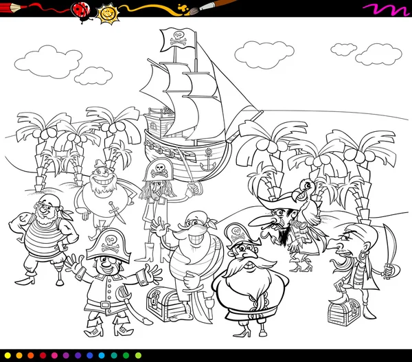 Pirates livre de coloriage dessin animé — Image vectorielle