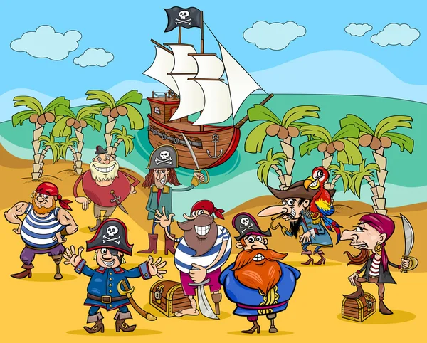Πειρατές σε treasure island κινούμενα σχέδια — Διανυσματικό Αρχείο