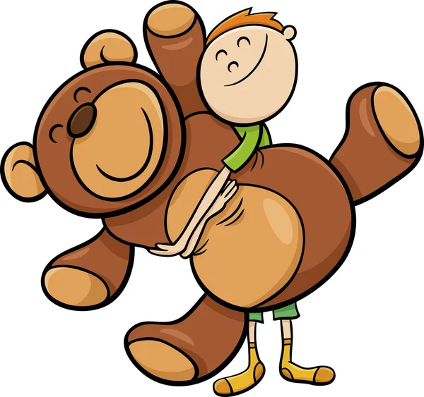 Boy with big teddy cartoon — Stock Vector