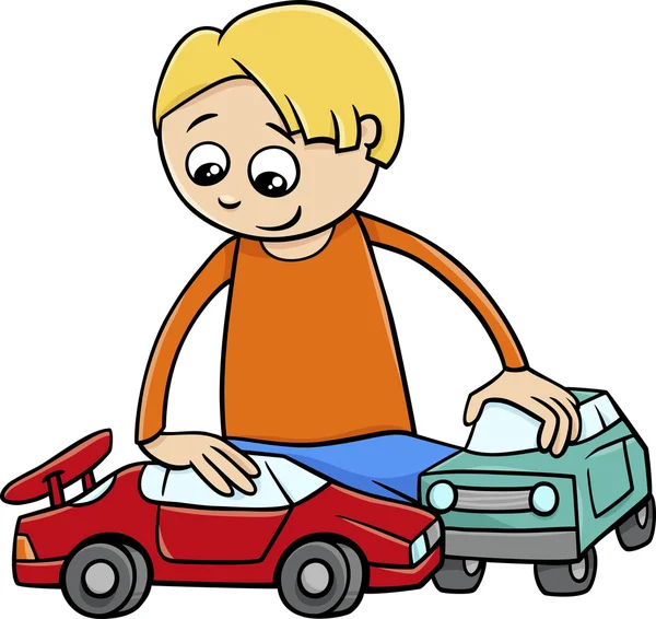 Niño con juguete coches de dibujos animados — Vector de stock