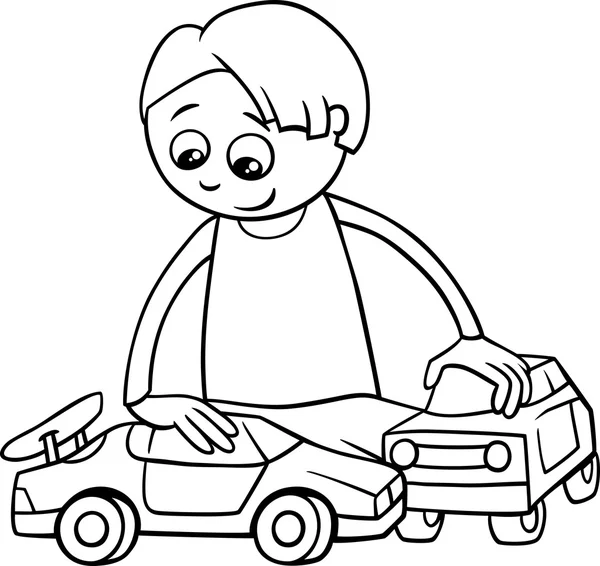 Pojke och leksak bilar målarbok — Stock vektor