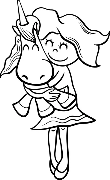 Fille et licorne coloriage livre — Image vectorielle