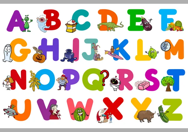 Lustiges Alphabet für Kindergärten — Stockvektor