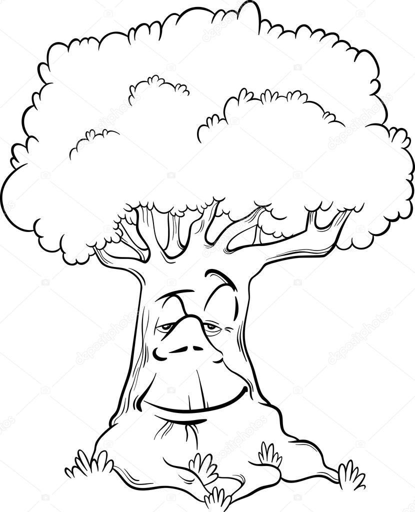 Bianco e nero del fumetto di fantasia dell albero o carattere di racconto Fairy per libro da colorare — Vettoriali di izakowski Trova immagini simili