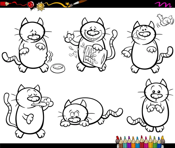 Cats set coloring book — Stock Vector