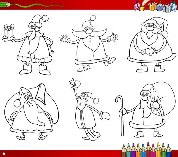 Santa en el libro de Navidad para colorear — Vector de stock