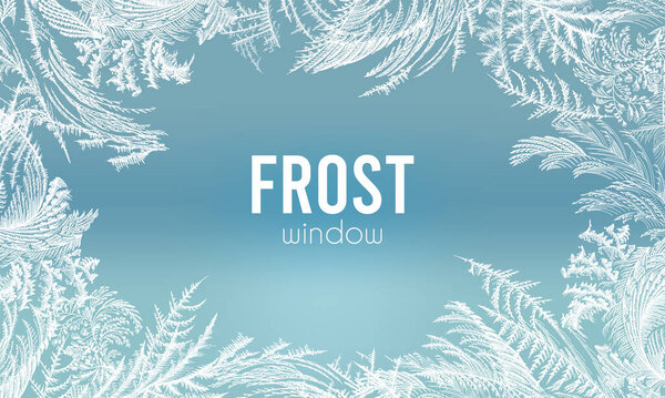 Frost ice window pattern, winter Christmas design frame, fresh cool hand drawn complicated graphic background illustration