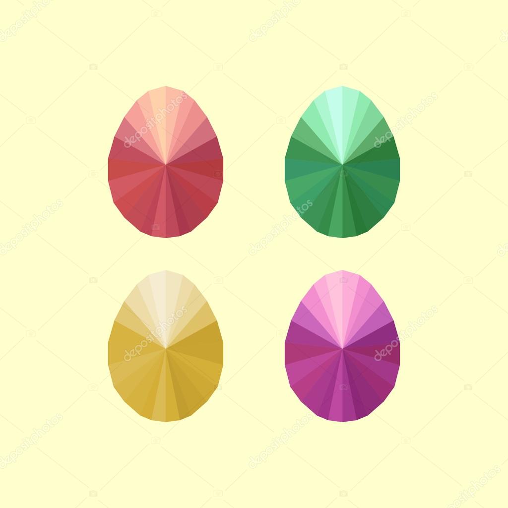 Collection of modern flat design with four different origami easter eggs, isolated on white background