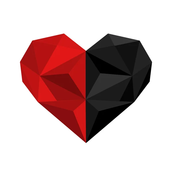 Coeur origami noir et rouge — Image vectorielle