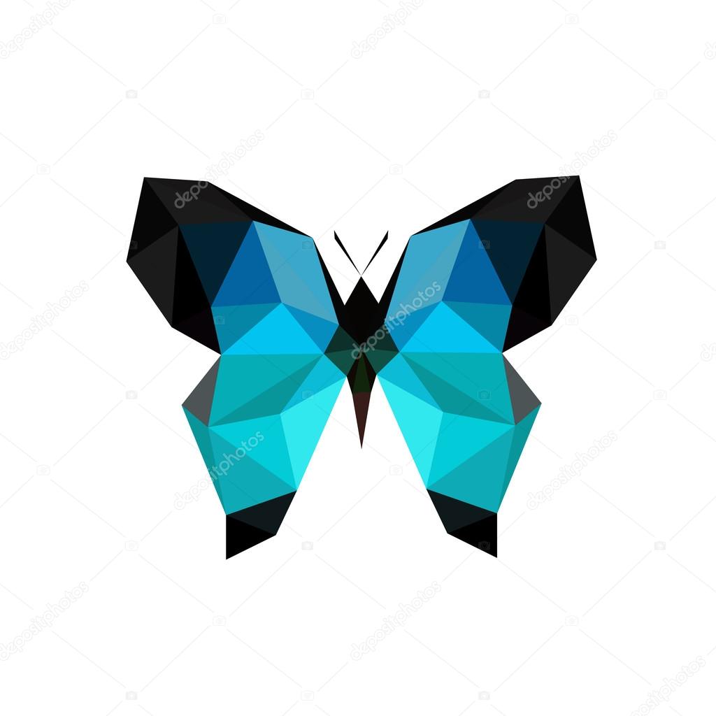Illustration of origami blue butterfly isolated on white background
