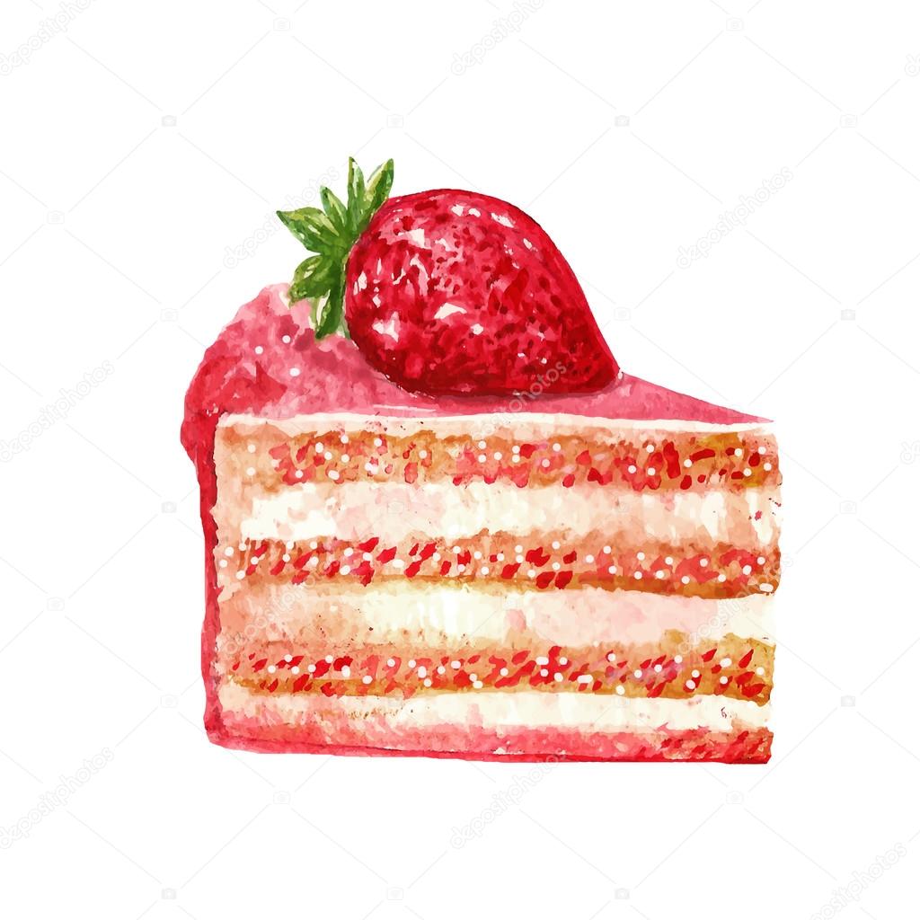 Watercolor  slice of cake