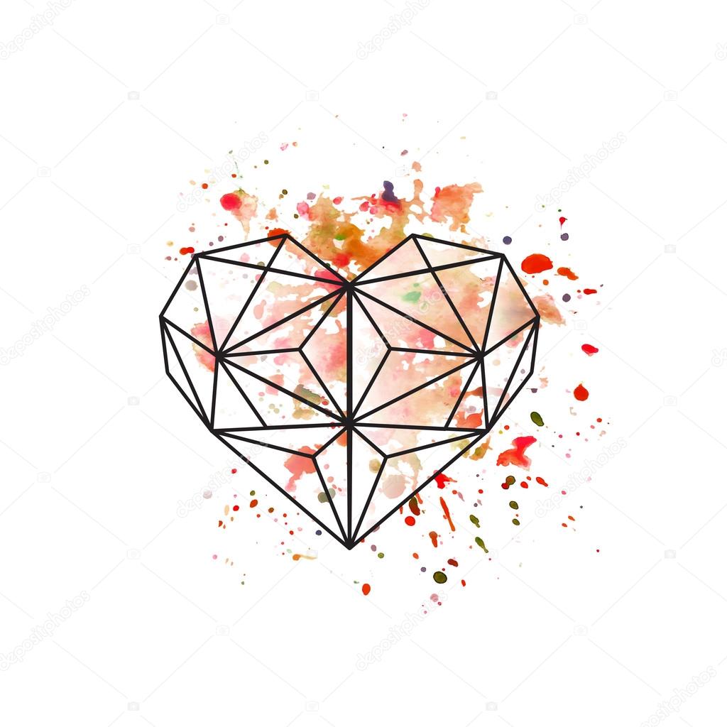 Download Geometric watercolor heart | Geometric heart on watercolor ...
