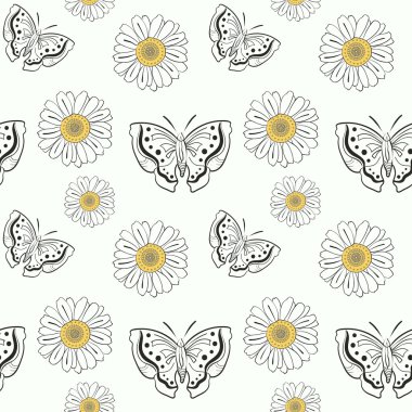 butterflyes ve daisy ile Seamless Modeli