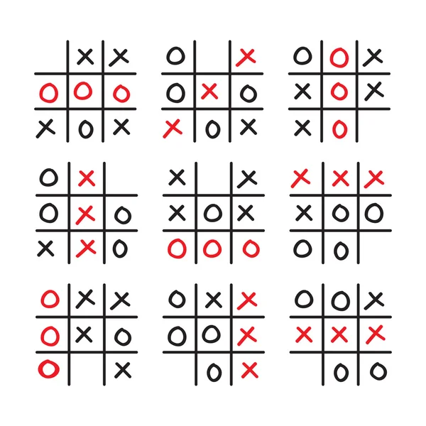 Doodle tic tac toe game set — Stockvector