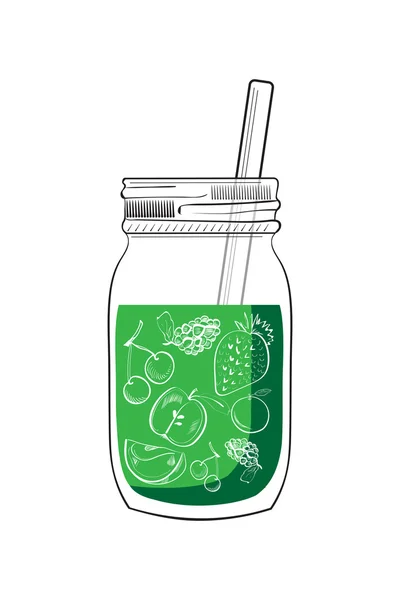 Hand drawn green smoothie jar — Stock Vector