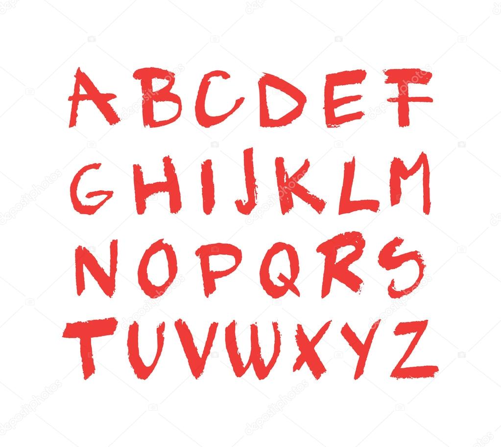 hand drawn red chalck alphabet