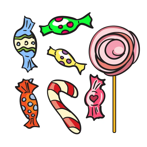 Zbiór różnych doodle cukierki — Wektor stockowy