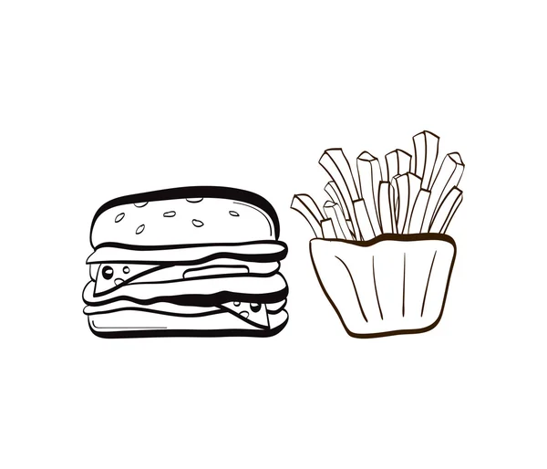 Doodle hamburger en friet pictogram — Stockvector