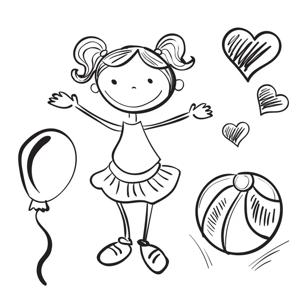 Hand drawn girl with toys — Stock Vector