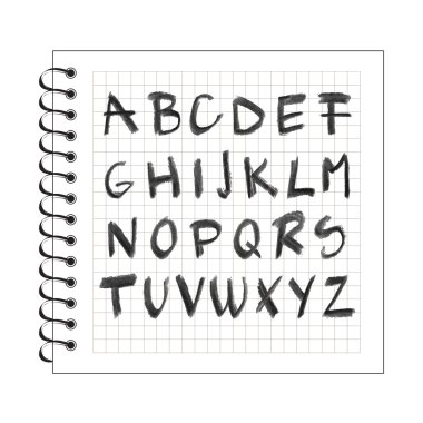 Chalck alfabesi spiral defter kağıt üzerinde