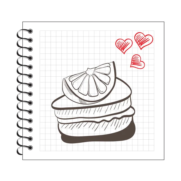 Cake slice on notebook paper — Stock Vector