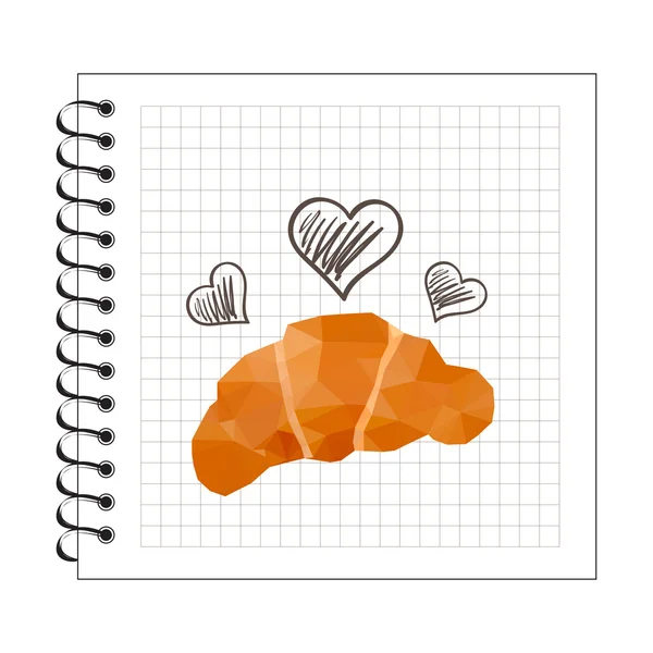 Origami baked croissant on notepad paper — Stock Vector
