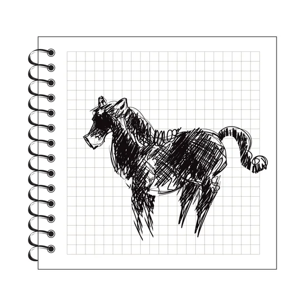 Doodle paard op Kladblok papier — Stockvector