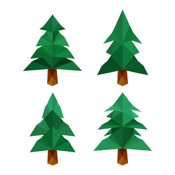 Collection of different origami pine trees — Stock Vector