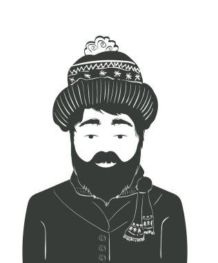 Modern sakallı adam şapka ve carf