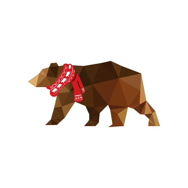 Origami bear wearing red scarf — Stock Vector