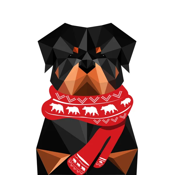 Origami rottweiler dog with christmas scarf — Stock Vector