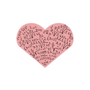 Düz tasarım numaraları ve pembe kalpli. Matematik seviyorum