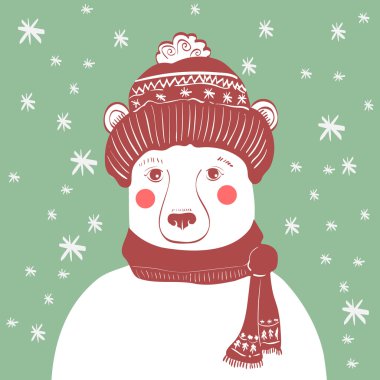 İle düz illüstrasyon kırmızı şapka ayı doodle