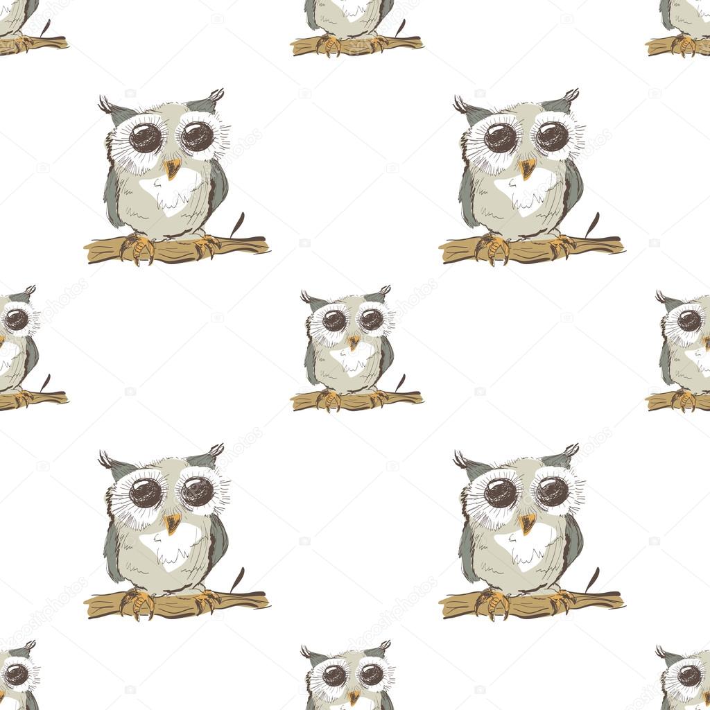 Seamless pattern with doodle owl