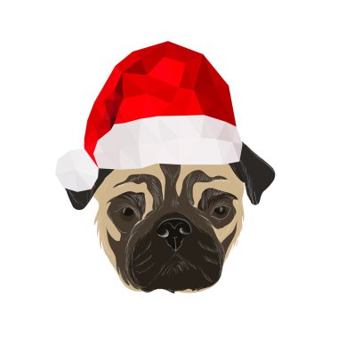 Doodle pug origam Noel şapka ile