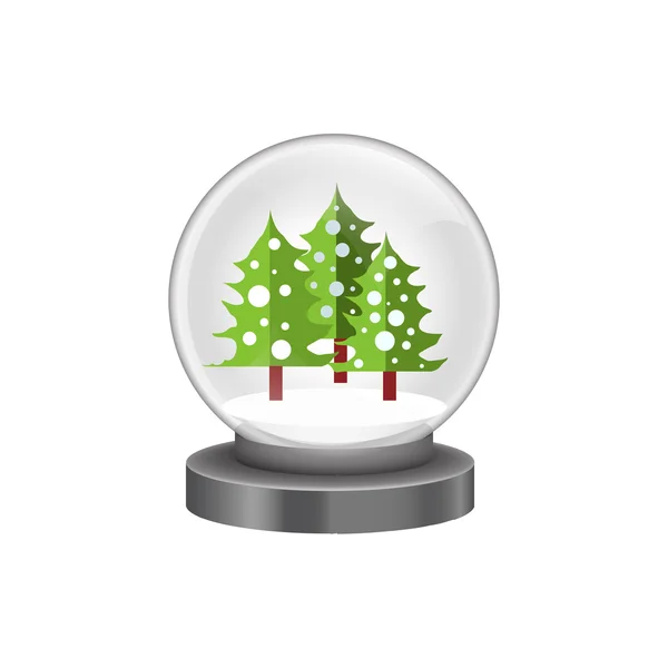 Modern snow globe with pine trees — Stock Vector