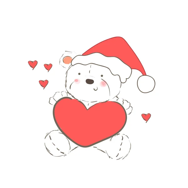 Christmas bear wearing red hat — Stock Vector