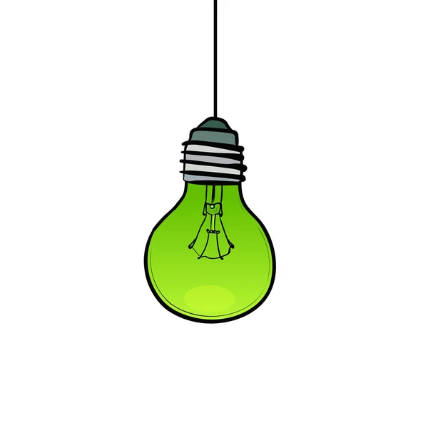 Bombilla verde dibujada a mano para el pensamiento ecológico — Vector de stock