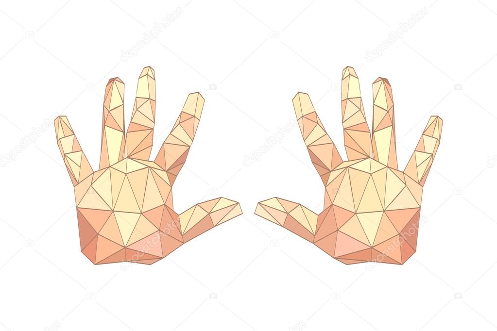 Illustration of flat origami palm hands isolated on white background