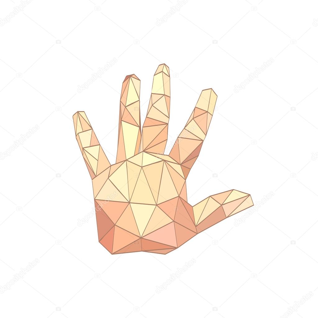 Illustration of flat origami palm hand isolated on white background