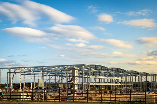 Industrial distribution warehouse construction frame in england uk.