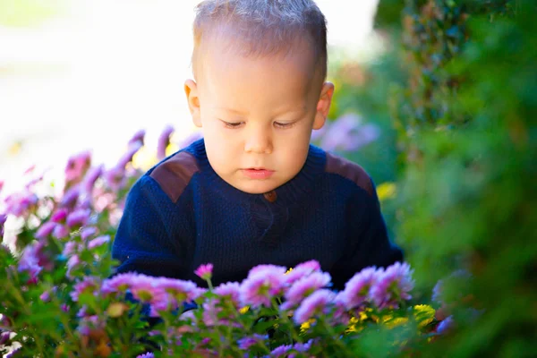 Jongen en bloemen — Stockfoto