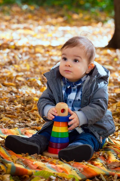 8 maanden oude jongen in de herfst — Stockfoto