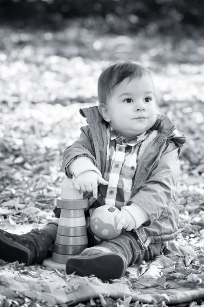 8 meses de idade menino no outono — Fotografia de Stock