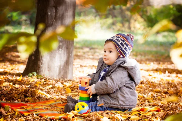 8 ay yaşlı çocuk sonbaharda — Stok fotoğraf