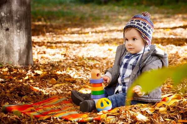 8 maanden oude jongen in de herfst — Stockfoto