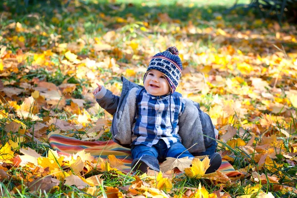 8 meses de idade menino no outono — Fotografia de Stock